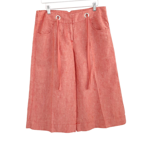 LONDONJEAN Pants - London Jean Marisa Fit Linen Wide Leg Crop Pants Capris Coral Pink Womens 10